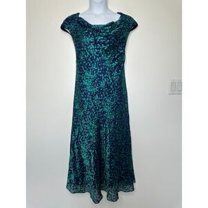 Jacques Vert Devore Wedding Guest Dress Sz 16 UK 20 Emerald Green Navy Midi